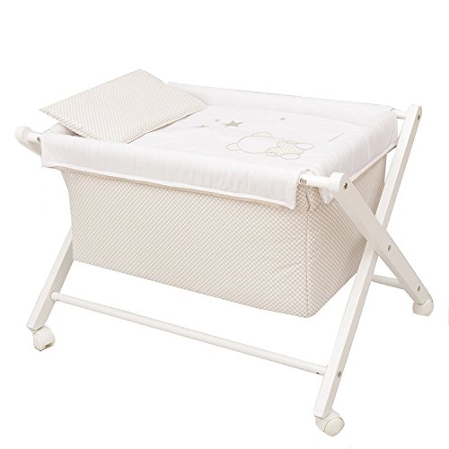 Minicuna mibebestore Plegable BLANCO BEIGE: Estructura + Vestidura + Colcha Desenfuntable + Colchón + Almohada