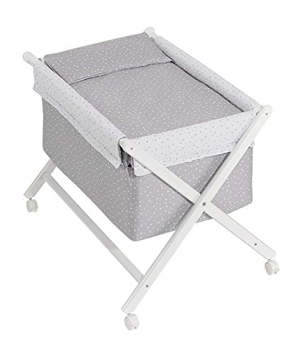 Minicuna mibebestore Plegable Blanco Gris: Estructura + Vestidura + Colcha Desenfuntable + Colchón + Almohada