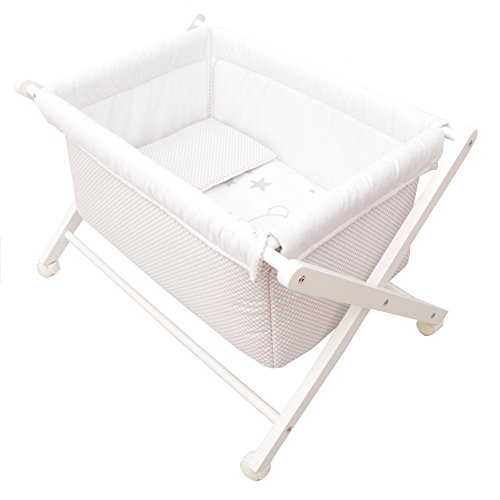 Minicuna mibebestore Plegable Blanco Gris: Estructura + Vestidura + Colcha Desenfuntable + Colchón + Almohada