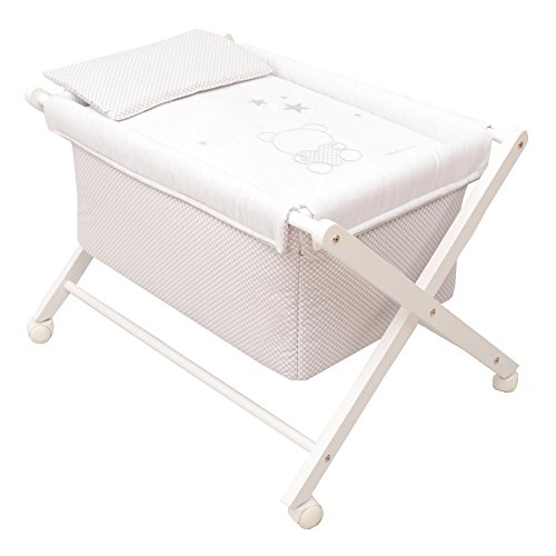 Minicuna mibebestore Plegable Blanco Gris: Estructura + Vestidura + Colcha Desenfuntable + Colchón + Almohada