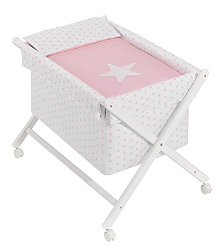 Minicuna mibebestore Plegable Estrella Rosa: Estructura + Vestidura + Colcha Desenfuntable + Colchón + Almohada