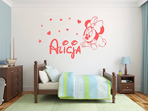 Minnie Mouse pared Calcomanías Nombre personalizado de la niña Vinilo Estrella Corazón Cuarto del bebé Niños Guardería Pegatinas Decoración para niños Art Mural