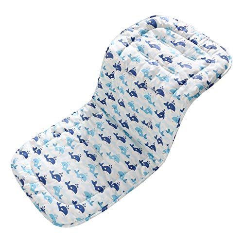 Miracle Baby Cojín Carro Bebe,Colchoneta Silla Paseo Universal Verano Transpirable,Cojín Silla de Paseo para el Cochecito y Asiento de Carro, 100% Algodón, 32x80cm(Ballena azul)