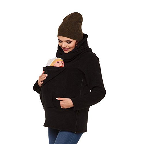 MissChild Sudadera Canguro con Capucha Mujer Premamá Sudaderas Portabebés Chaqueta Outwear Otoño Invierno Portador de Bebé Negro Label L (Busto 97-100cm)