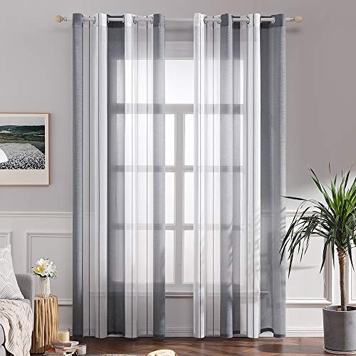 MIULEE Cortinas Translucida de Moderno Ventana Visillos Rayas Salon Paneles con Ojales para Sala Cuarto Comedor Salon Cocina Habitación 140 x 260 cm, 2 Unidades Blanco+Gris