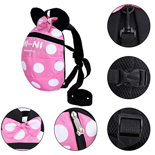 Mochila con arnés de seguridad para bebés y niños con correa de dibujos animados para el hombro, mochila para peatones con arnés de correa, cinturón de fijación (Rosa, 1-3 años de edad)