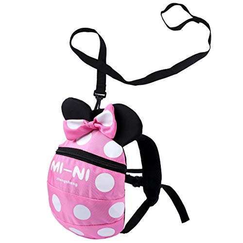 Mochila con arnés de seguridad para bebés y niños con correa de dibujos animados para el hombro, mochila para peatones con arnés de correa, cinturón de fijación (Rosa, 1-3 años de edad)