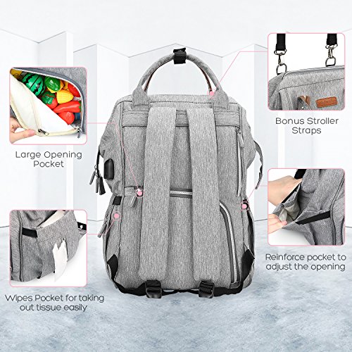 Mochila de Pañales para Bebé LOORI, Mochilas de Pañales y Biberones, Pañal Bolso Mochila Multifuncional de Gran Capacidad, Bolsos Cambiadores de Pañales, Impermeable, La Leche Mantener la Temperatura