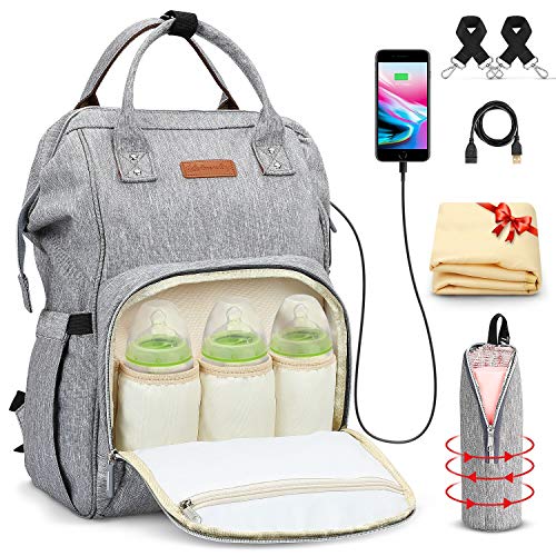 Mochila de Pañales para Bebé LOORI, Mochilas de Pañales y Biberones, Pañal Bolso Mochila Multifuncional de Gran Capacidad, Bolsos Cambiadores de Pañales, Impermeable, La Leche Mantener la Temperatura