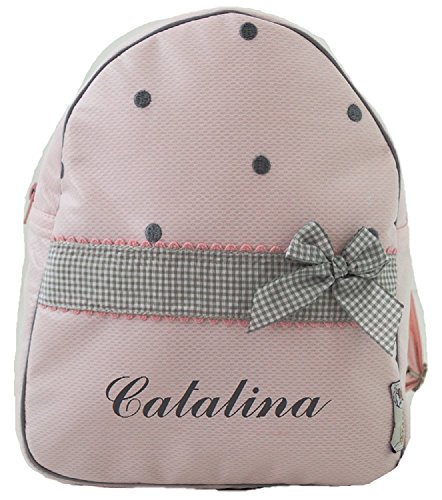 Mochila Infantil Personalizada con el Nombre Bordado (Katia Rosa/Gris)