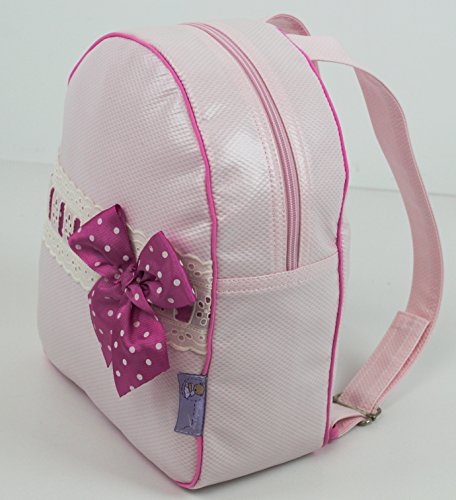 Mochila o Bolsa Infantil Lencera Personalizada con Nombre plastificada. Modelo Emma (Rosa)