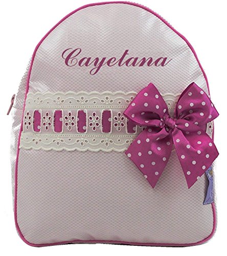 Mochila o Bolsa Infantil Lencera Personalizada con Nombre plastificada. Modelo Emma (Rosa)