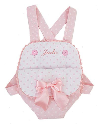 Mochila portabebés para muñecas PERSONALIZADOS. Varios modelos y tamaños disponibles. Fabricado en España (Estrellas Rosa, Tamaño grande)