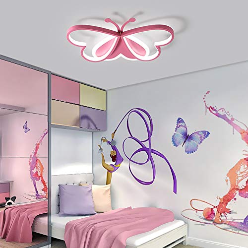 Moderno LED Lámparas de Techo Niños Habitación Lámpara de Techo Niña Dormitorio Metal Acrílico Rosa Mariposa Interruptor Regulable Jardín de Infantes Sala de Estudio Interior Decorativo,L60cm~45w