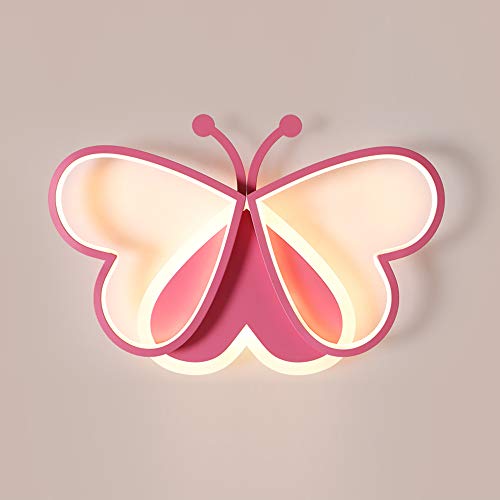 Moderno LED Lámparas de Techo Niños Habitación Lámpara de Techo Niña Dormitorio Metal Acrílico Rosa Mariposa Interruptor Regulable Jardín de Infantes Sala de Estudio Interior Decorativo,L60cm~45w