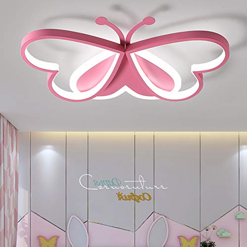 Moderno LED Lámparas de Techo Niños Habitación Lámpara de Techo Niña Dormitorio Metal Acrílico Rosa Mariposa Interruptor Regulable Jardín de Infantes Sala de Estudio Interior Decorativo,L60cm~45w