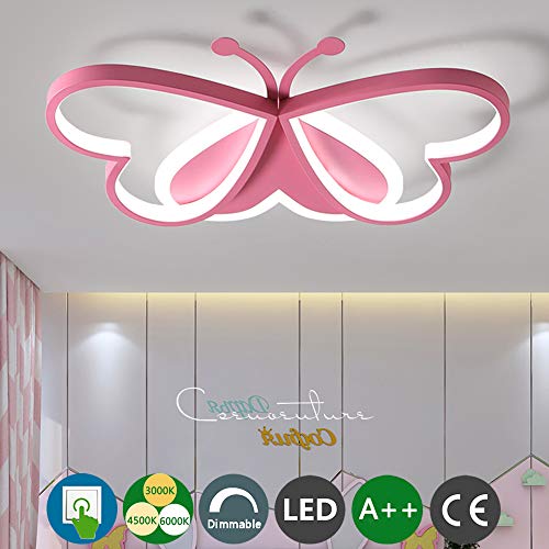 Moderno LED Lámparas de Techo Niños Habitación Lámpara de Techo Niña Dormitorio Metal Acrílico Rosa Mariposa Interruptor Regulable Jardín de Infantes Sala de Estudio Interior Decorativo,L60cm~45w