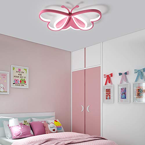 Moderno LED Lámparas de Techo Niños Habitación Lámpara de Techo Niña Dormitorio Metal Acrílico Rosa Mariposa Interruptor Regulable Jardín de Infantes Sala de Estudio Interior Decorativo,L60cm~45w