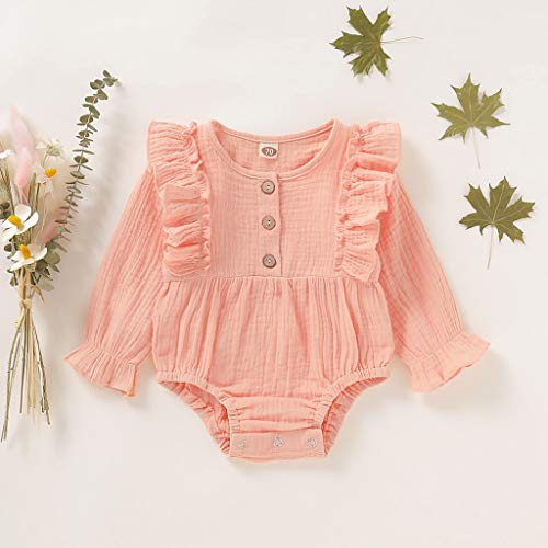 Mono para Bebé ReciéN Nacido OtoñO De Manga Larga Mezcla De AlgodóN Volantes Vestido De Fiesta De Bautismo Ropa Deportiva Informal Pijama CóModo 0-18 Meses Ropa De Bebe(Rosado,0-3 meses/70)