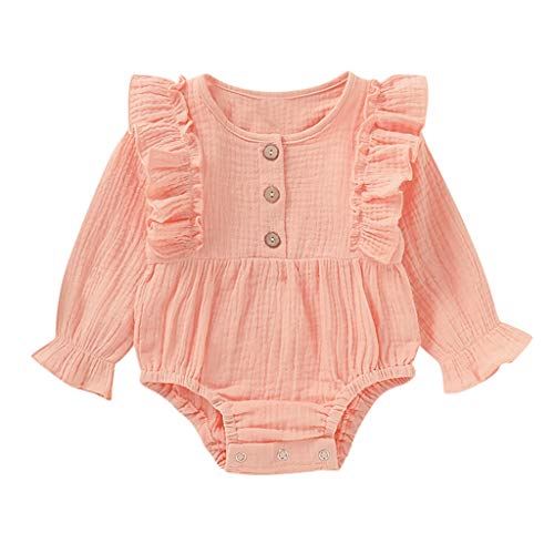 Mono para Bebé ReciéN Nacido OtoñO De Manga Larga Mezcla De AlgodóN Volantes Vestido De Fiesta De Bautismo Ropa Deportiva Informal Pijama CóModo 0-18 Meses Ropa De Bebe(Rosado,0-3 meses/70)