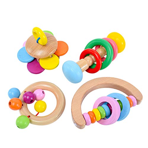 Montessori - Juego de 4 cascabeles de madera para guardar sonajeros, juguete para bebé