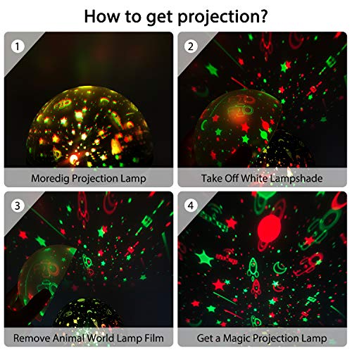 Moredig Lámpara Proyector Estrellas, 360° Rotación Músic Lampara con Temporizador led Pantalla y Control Remoto, 8 Modos Romántica luz de la Noche, Perfecto Regalo para Bebés (Negro)