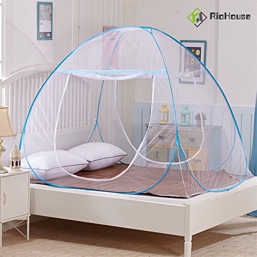 Mosquitera, red de doble entrada para dormitorio, antiinsectos, para hogar  azul azul Talla:150x200