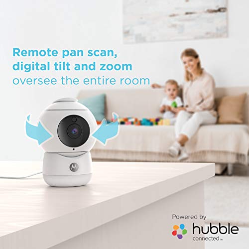 Motorola Baby Peekaboo - Cámara de Video para Bebés Full HD WiFi con Luz Nocturna - Temperatura, Panorámica, Escaneo, Zoom, Inclinación, Conversación de 2 Vías, Nanas - Storage Local y Cloud - Blanco