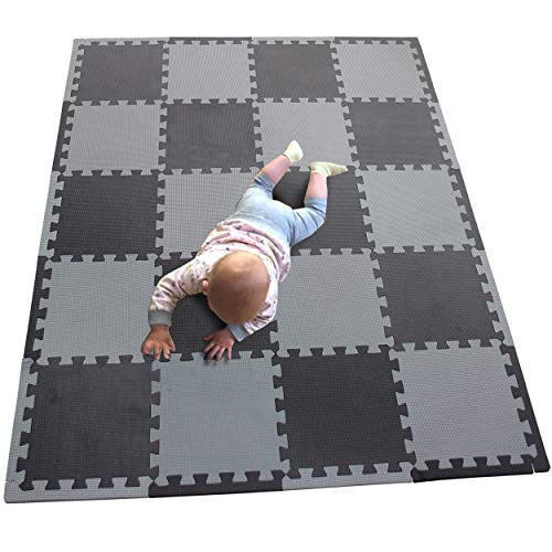 MQIAOHAM Esterilla Puzzle de Fitness-20 losas de EVA Espuma Alfombrilla Protección para el Suelo para máquinas de Deporte y gimnasios sobre el Piso Fácil de Limpiar Negro Gris 104112