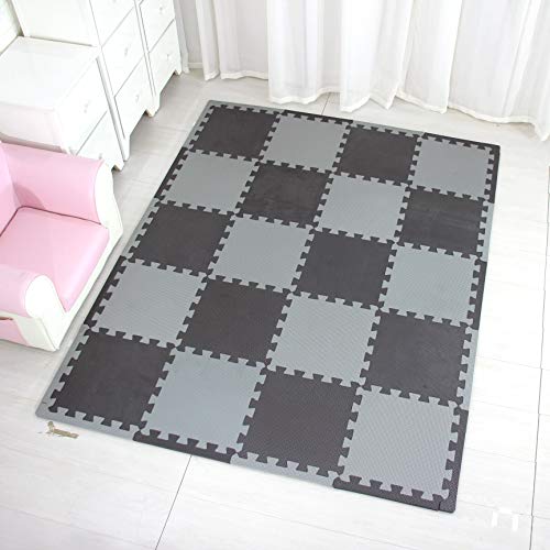 MQIAOHAM Esterilla Puzzle de Fitness-20 losas de EVA Espuma Alfombrilla Protección para el Suelo para máquinas de Deporte y gimnasios sobre el Piso Fácil de Limpiar Negro Gris 104112