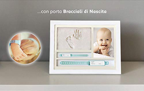 MUBY, Kit De Marco Huella Bebe Y PUERTA PULSERAS DE NACIMENTO - Regalos Originales Para El Recién Nacido Para Niño Y Niña - Decoraciones Para Pared De La Habitación Cm 33,5 x 25,5-Cuadro Bebe Huella