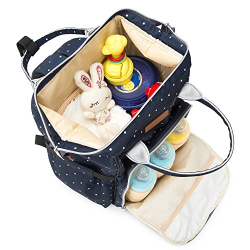 Multifunción pañal bolsa de pañales cambiador de viaje, gran capacidad mochila bolsa reutilizable, ligero elegante Durable Mochila con bolsillo botella aislante para mamá y papá (Bodian Azul)