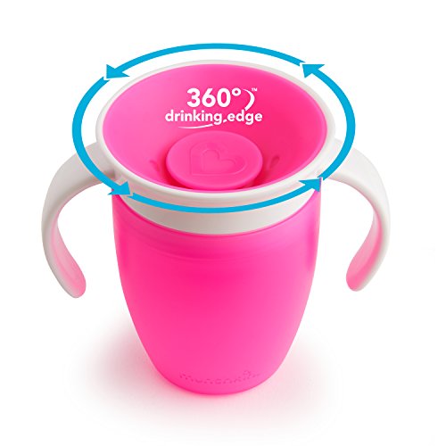 Munchkin Miracle 360° 012272 - Vaso de Entrenamiento Antiderrames con Asas, Rosa, 207 Ml