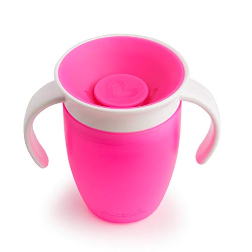 Munchkin Miracle 360° 012272 - Vaso de Entrenamiento Antiderrames con Asas, Rosa, 207 Ml