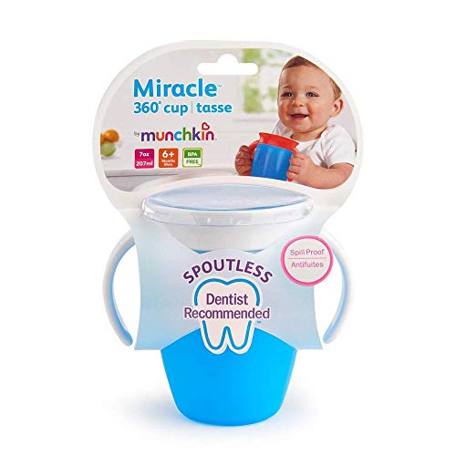 Munchkin Miracle 360°- Vaso antiderrames entrenamiento con asas, azul, 207 ml