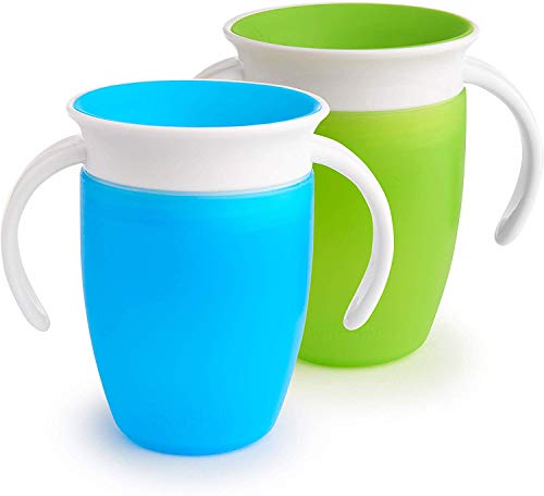 Munchkin Miracle 360°- Vaso antiderrames entrenamiento con asas, azul/verde, 207ml, 2 uds