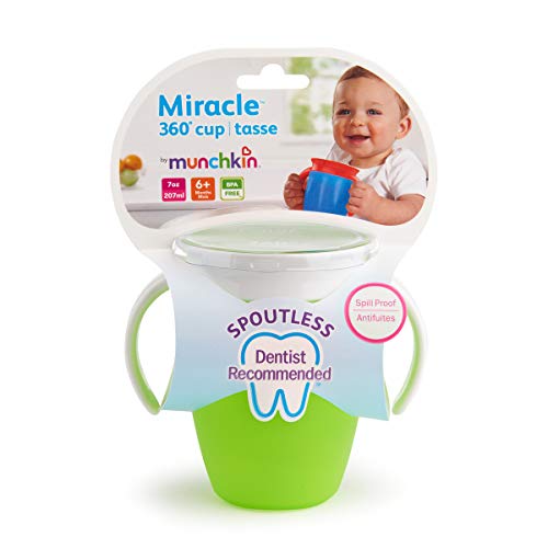 Munchkin Miracle 360° - Vaso de entrenamiento antiderrames con asas, verde, 207 ml