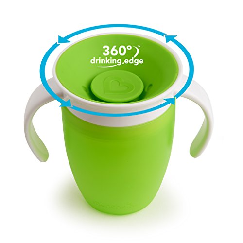 Munchkin Miracle 360° - Vaso de entrenamiento antiderrames con asas, verde, 207 ml