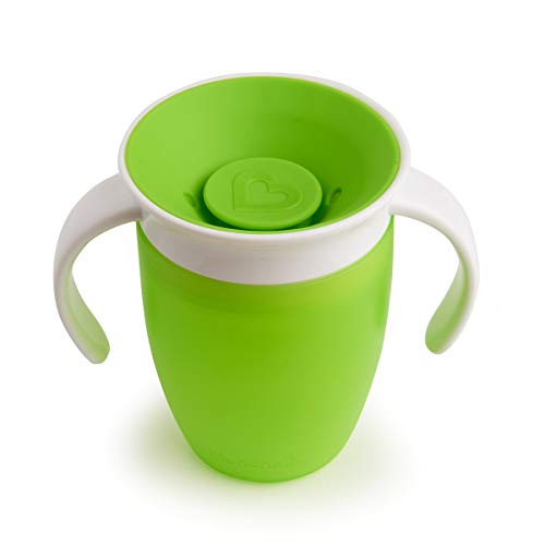 Munchkin Miracle 360° - Vaso de entrenamiento antiderrames con asas, verde, 207 ml