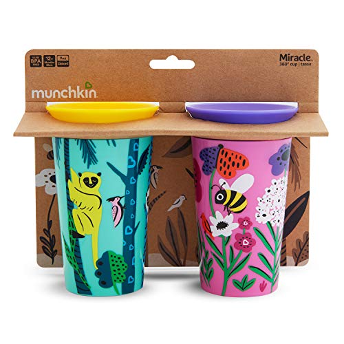 Munchkin Miracle 360° Wildlove - Vaso Antiderrames, Abeja/Lémur, 266 ml, 2 uds