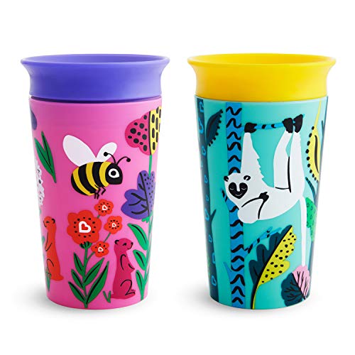 Munchkin Miracle 360° Wildlove - Vaso Antiderrames, Abeja/Lémur, 266 ml, 2 uds