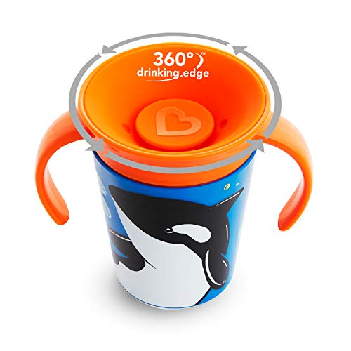 Munchkin Miracle 360° Wildlove Vaso Antiderrames Entrenamiento con Asas, Orca, Pack de 1/ 177 ml