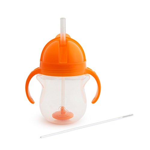 Munchkin Vaso de entrenamiento Click Lock Tip and Sip con pajita abatible (7oz / 207ml, Naranja)