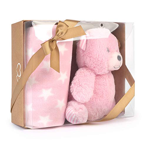 Muñeco Peluche Osito con Manta Bebé Estrellas (BEAR ROSA)