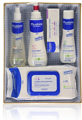 Mustela Bébé - Canastilla azul (Agua de colonia + Hydra Bébé + Vitamin barrier cream + Dermo Nettoyant + Toallitas)