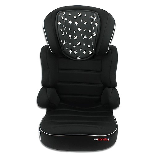 mycarsit asiento elevador con respaldo, grupo 2/3 (de 15 a 36 kg), diseño de estrellas negras