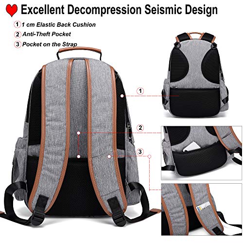 Myhozee Mochila de Pañales y Biberones para Bebé,Impermeable Bolsa Mochila de Pañales Cambiador con una Almohadilla para el Pañal y 2 Ganchos de Carrito para Cuidado de Bebé y Mamá (Gris)