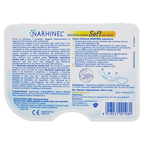 Narhinel - Aspirador nasal y piezas de repuesto suaves, 70 g