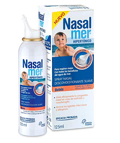 Nasalmer Bebes - Spray Contra la Congestión Nasal - Spray de Higiene y limpieza Nasal - Bebes a partir de 15 días - 100% Agua de Mar. Descongestión y Limpieza Nasal - Solución Hipertónica - 125 ml