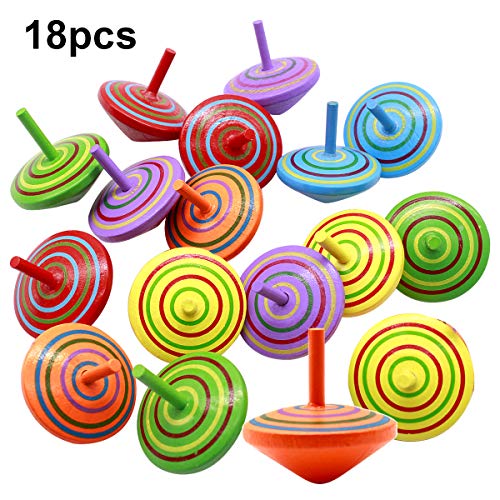 Natuce 18 PCS Peonza trompo, Juguetes para niños, Juego de peonzas, Peonzas de Madera de Colores, Creativo Juguete, Regalos para Comuniones, Niños, Niñas, Fiesta cumpleaños favores - 4 * 4 * 4 cm